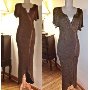 Bronze high/low light knit maxi sweater dress