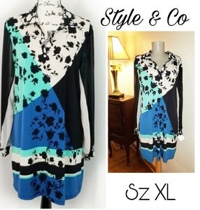 Style & Co floral sheer sleeved shirt dress. Sz XL