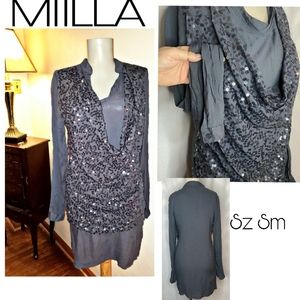 Miilla Gray Sequin Shirt Top Party Dress. S. Sm