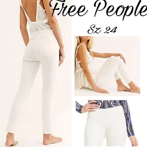 Free people white crop pull up frey hem pants sz24