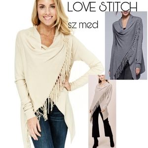 Lovestitch 
"Carys" Fringed Sweater.  Tan.  Sz Med