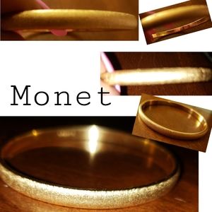 Vntg MONET Brushed Satin Goldtone Bangle Bracelet