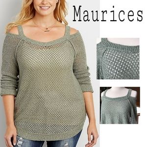 Maurices open stitch cold shoulder knit sweater