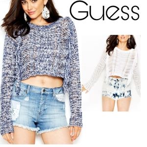 GUESS Crochet Fringe Cropped Sweater. Med