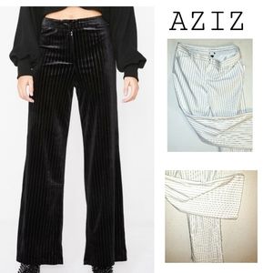 AZIZ white/gray pinstripped VELVET pants. Sz 12