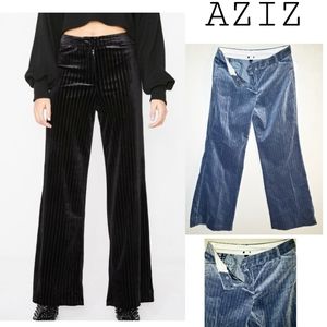 AZIZ blue & gray pinstripped VELVET pants.  Sz 12