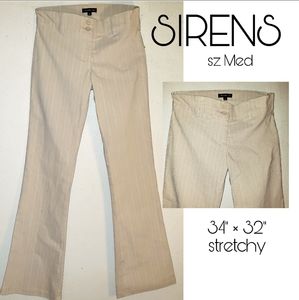 SIRENS tan/white pinstriped pants. Sz Med