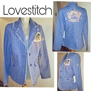 Lovestitch embroidered jean/denim blazer. Sz Lrg