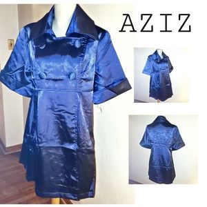 Aziz blue satin shirt dress.  Sz Lrg