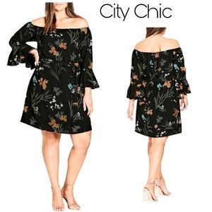 City Chic Wild Floral Off the Shoulder Tunic Dress