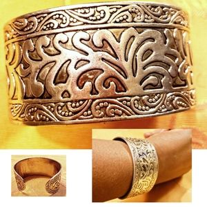 Nickel Silver leaf brocade cuff bracelet