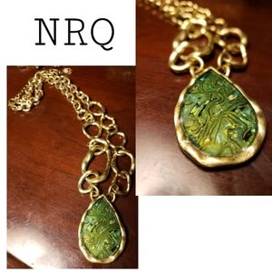 NRQ pear shaped abalone brass necklace.