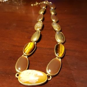 Vintage stone inlay gold link necklace