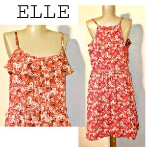 Elle red floral sleeveless belted dress. Sz 14