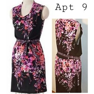 APT 9 Sleeveless Black Floral Drapeneck dress Lrg