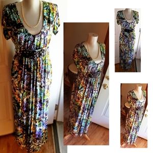 Tiana B. floral maxi rhinestone belt dress. Sz Lrg