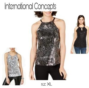 INC Animal-print Sequin Halter Top. SZ XL