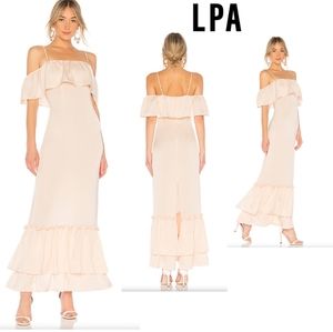 LPA champagne tiered ruffle maxi dress. Sz Sm