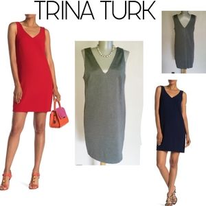 Trina Turk gray deep v neck/back shift dress Sz Sm