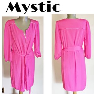 Mystic fuscia gold trim belted shirt dress. Sz Lrg