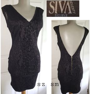 SEVENTY plunging v back textured bodycon dress sm