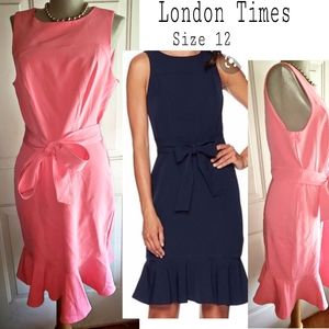 London Times peplum belted sheath dress. Sz 12