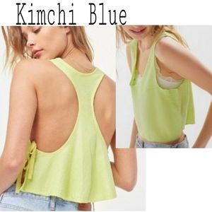 Kimchi Blue neon green linen crop tie top. Sz Lrge