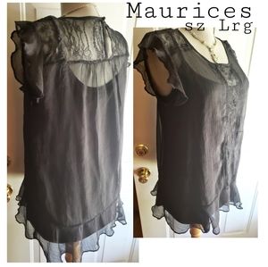 Maurices blk sheer ruffled top. Sz Lrg