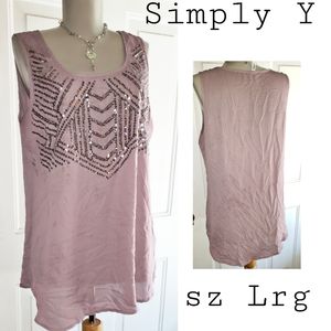 Simply Y mauve colored embellished sheer top. Sz L