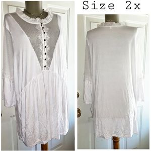 Plus size 2x white sheer/lace ruffled top.