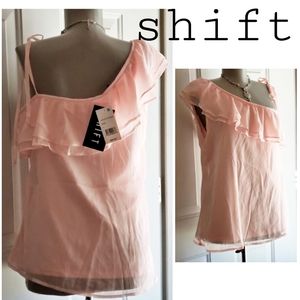 Shift one shoulder pink ruffle top. Sz Lrg