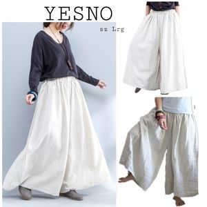 YesNo P56 wide leg/gaucho navy linen pants. Sz Lrg