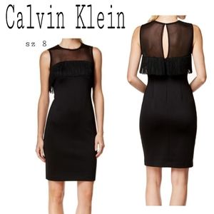 Calvin Klein Illsion Mesh Frnge Sheath Dress $149