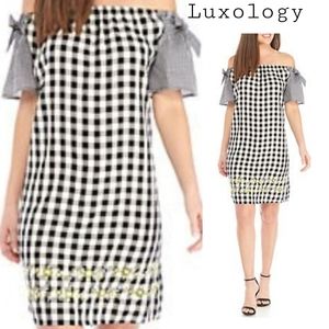 Luxology Cas Off-the-Shoulder Gingham Dress. Sz XL
