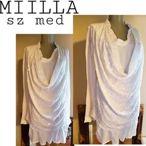 Miilla white sequined mini shirt dress. Sz Med