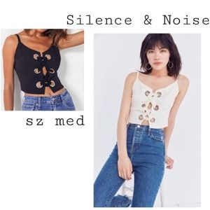 Silence & Noise grommet lace up white crop top