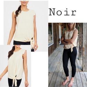 Noir square shoulder tie front blouse. Med