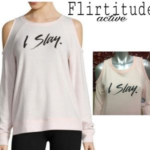 Flirtitude "I Slay" super soft cold shoulder top