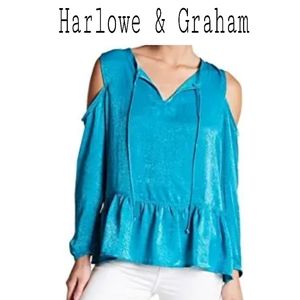 Harlowe & Graham ruffle cold shoulder top Sz Lg