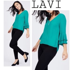 LAVI green ruffle bell sleeved top. Sz Lrg