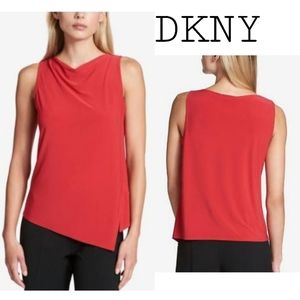 DKNY red Cowl Neck Knit stretchy Blouse. SZ med