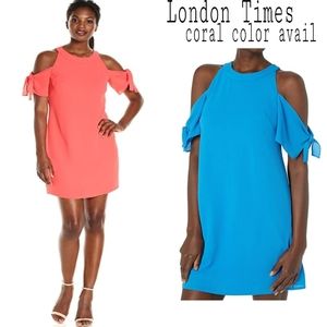 London Times Coral Cold shldr crepe dress.  Sz 4