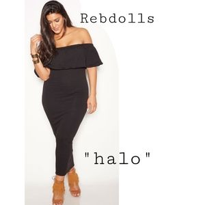 Rebdolls "Halo" over the shoulder maxi dress. Sz L