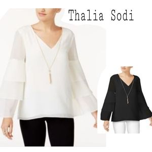 THALIA SODI tiered bell sleeve blouse. Sz Lrg