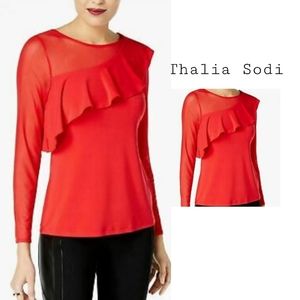 Thalia Sodi red ruffle assymetrical top. Sz XL