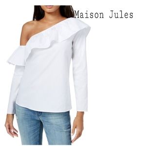Maison Jules One-Shoulder Lng Sleeve Ruffle Blouse