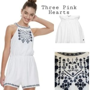 Three Pink Hearts white w/blue embroidery.  Sz XL