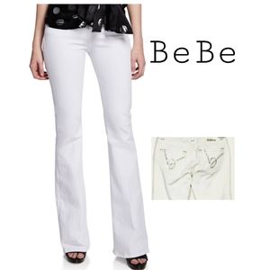 BeBe white flare leg denims. Sz 24. Tall fit