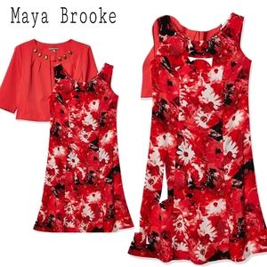 Maya Brooke red floral dress.  Sz 12