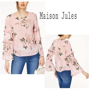 MAISON JULES Pink Ruffled Floral Bell Sleeve top